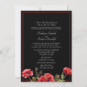 Invitation Carton de Mariage Formel Fleurs Rouge & Noir II