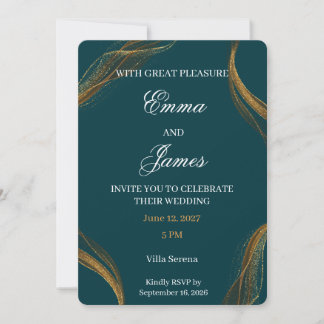 Invitation Carton de mariage formel sarcelle et or de luxe