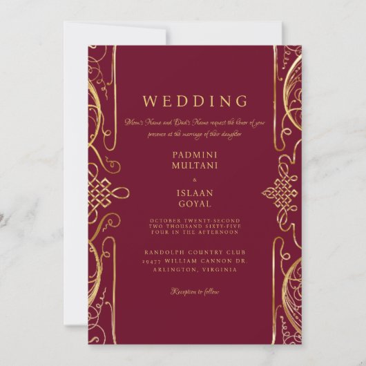 Invitation Carton de mariage indien de style royal rouge (Devant)