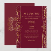 Invitation Carton de mariage indien de style royal rouge (Devant / Derrière)