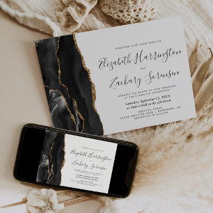 Invitation Carton de mariage moderne en Agate Or Noir