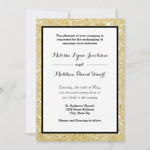 Invitation Carton de mariage - Paillettes dorées et cadre noi