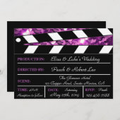 Invitation Carton de mariage Purple Glamour Clapper Board (Devant / Derrière)