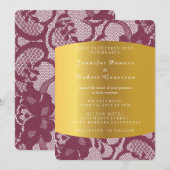 Invitation Carton de mariage royal en dentelle rouge de Bourg (Devant / Derrière)