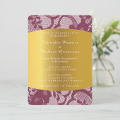 Invitation Carton de mariage royal en dentelle rouge de Bourg (Debout devant)