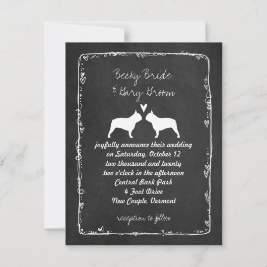 Invitation Carton de mariage silhouettes de Bouledogue França (Devant)