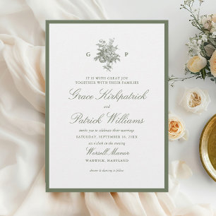 Invitation Carton de Mariage Vert Sauge Classique Monogramme