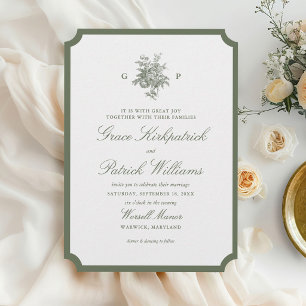 Invitation Carton de Mariage Vert Sauge Classique Monogramme