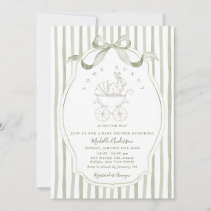 Invitation Carton de naissance Lapin de couleur vert sauge