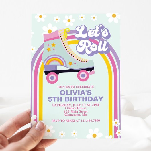 Invitation Carton de naissance Roller skate Retro Rainbow