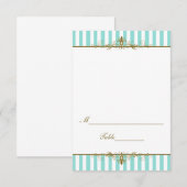 Invitation Carton de placement rayé bleu aqua et blanc avec d (Devant / Derrière)