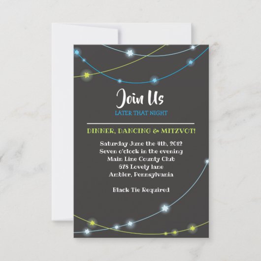 Invitation Carton de réception Bar Mitzvah STRINGS OF STAR (Devant)