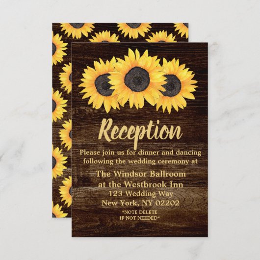 Invitation Carton de Réception de Mariage avec Tournesols Rus (Devant / Derrière)