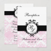 Invitation Carton de réception de mariage rose à initiales ch (Devant / Derrière)