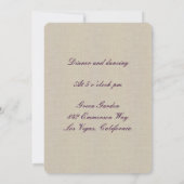 Invitation Carton de réception en toile de jute rustique viol (Dos)