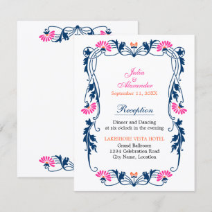 Invitation Carton de réception Fleurs et volutes de feuilles 