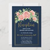 Invitation Carton de réception floral à fond bleu marine et d (Devant)