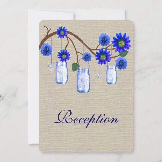 Invitation Carton de réception Rustique Burlap Bleu (Devant)
