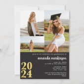 Invitation Carton de Remise de Diplôme Photo 4 Or Noir Modern (Dos)