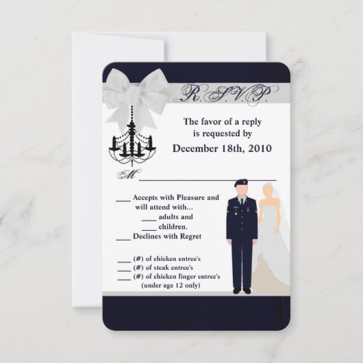Invitation Carton de réponse 3,5x5 uniforme de l'armée, bleu, (Devant)