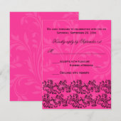 Invitation Carton de réponse à défilement rose et noir (Devant / Derrière)