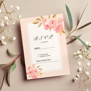 Invitation Carton de réponse aquarelle rose pastel menthe flo