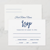 Invitation Carton de réponse | Calligraphie au pinceau - Bleu (Devant / Derrière)