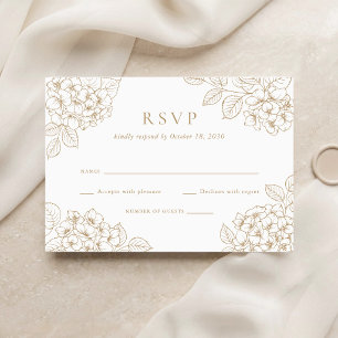 Invitation Carton de réponse de mariage aux hortensias dorés