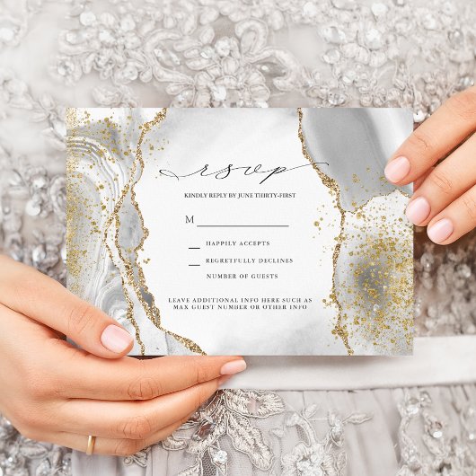 Invitation Carton de réponse de mariage en agate de brume bla