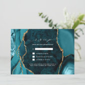 Invitation Carton de réponse de mariage en agate sarcelle, ma (Debout devant)