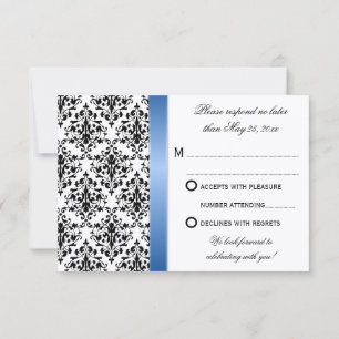 Invitation Carton de réponse de mariage en damas avec ruban b