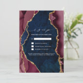 Invitation Carton de réponse de mariage Navy, Bourgogne et Ag (Debout devant)