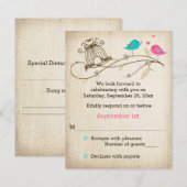 Invitation Carton de réponse de mariage Oiseaux Fantaisistes  (Devant / Derrière)