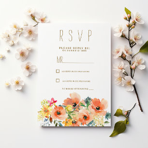 Invitation Carton de réponse floral orange jaune rose estival