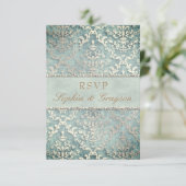 Invitation Carton de réponse Mariage Damask Vert Sauge Brilla (Debout devant)