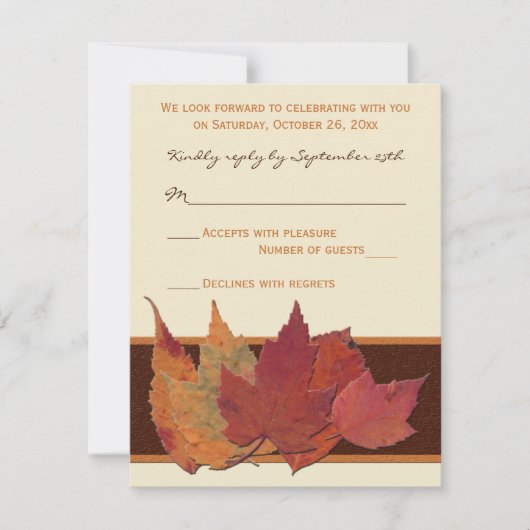 Invitation Carton de réponse Marron Orange Ivoire Feuilles Sé (Devant)
