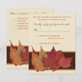 Invitation Carton de réponse Marron Orange Ivoire Feuilles Sé (Devant / Derrière)