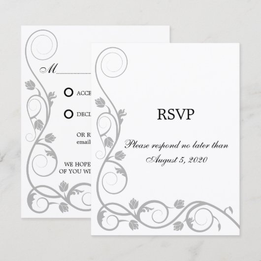 Invitation Carton de réponse RSVP Tourbillons argentés élégan (Devant / Derrière)