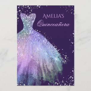 Invitation Carton de robe arc-en-ciel pour Quinceanera Invita