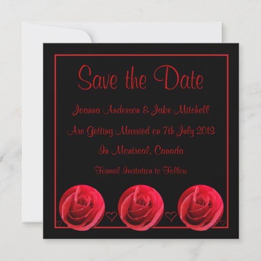 Invitation Carton de Save the Date Rose Rouge (Devant)