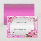 Invitation Carton de table aux roses roses et perles (Devant / Derrière)