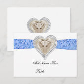 Invitation Carton de table Licorne Bleu Dentelle (Devant / Derrière)