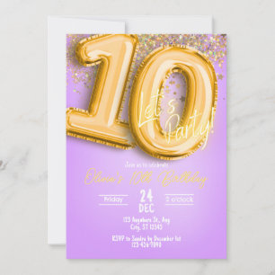 Invitation Carton d'invitation 10 ans avec paillettes violett