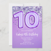 Invitation Carton d'invitation 10 ans avec paillettes violett (Devant)