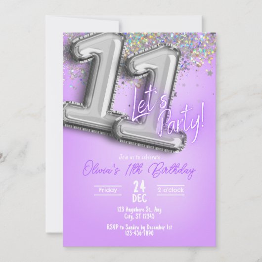Invitation Carton d'invitation 11e anniversaire Paillettes Vi (Devant)
