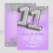 Invitation Carton d'invitation 11e anniversaire Paillettes Vi (Devant / Derrière)