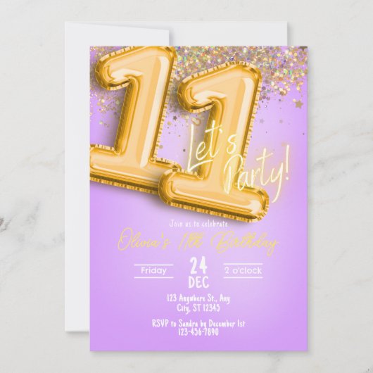 Invitation Carton d'invitation 11ème anniversaire Paillettes  (Devant)