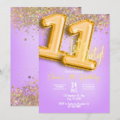 Invitation Carton d'invitation 11ème anniversaire Paillettes  (Devant / Derrière)