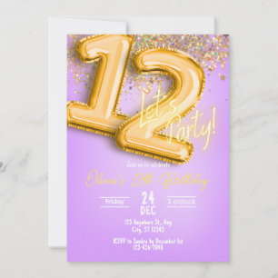 Invitation Carton d'invitation 12 ans à paillettes violettes