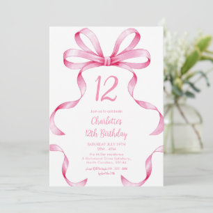 Invitation Carton d'invitation 12ème anniversaire Ruban Rose